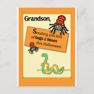 Grandson Bugs and Hisses Halloween Postcard