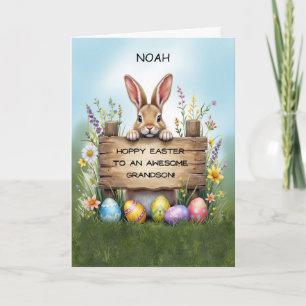Grandson Bunny in Grass With Easter Eggs Card