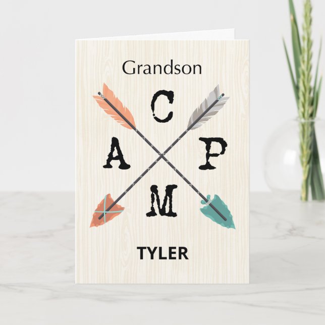 Grandson Camp Personalise Name Arrows Card (Front)
