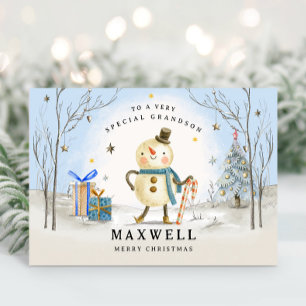 Grandson Christmas Card, Blue Holiday Card