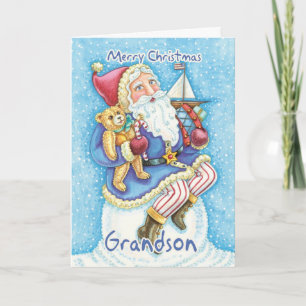 Grandson Christmas Card With Cute Santa And Toys
