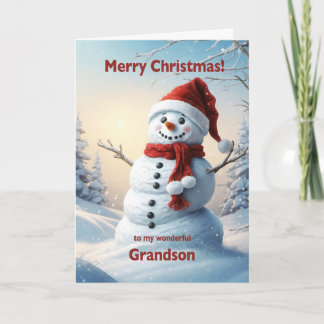 Grandson Christmas Snowman  Holiday Card