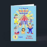 Grandson Circus Clown Fun Happy Birthday Card<br><div class="desc">Super cute cartoon Circus clowns and animals including a lion,  elephant and cheeky monkeys; such a fun and colorful card and easy to customize with a name s and messages for that extra special touch at no extra cost.</div>