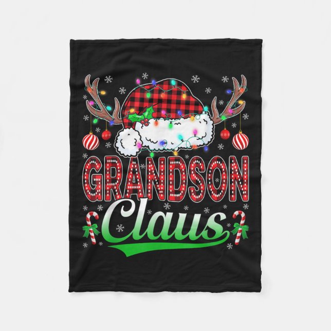 Grandson Claus Christmas Lights Matching Family Xm Fleece Blanket (Front)