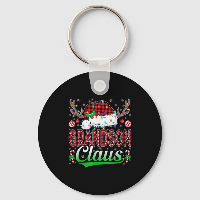 Grandson Claus Christmas Lights Matching Family Xm Key Ring (Front)