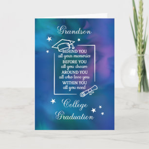 Grandson College Graduation Quote Blue Watercolor Card