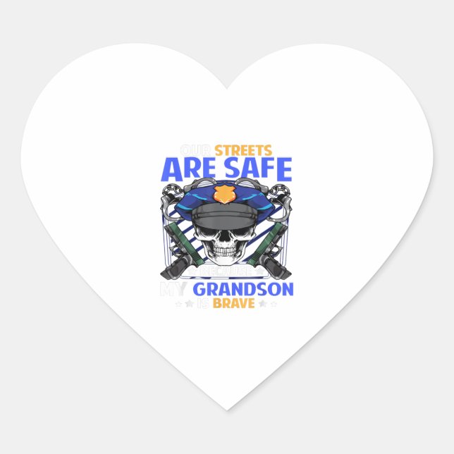 Grandson cop thin blue line grand son gift heart sticker (Front)