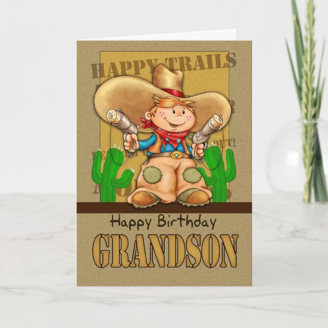 Grandson Cowboy Birthday Card - Rootin' Tootin' Bi (Front)