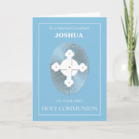 Grandson Custom Name Communion Blue with Cross