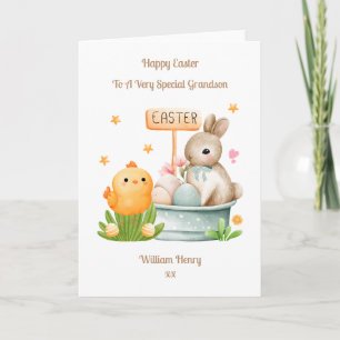 Grandson Easter Bunny Rabbit and Chick Card
