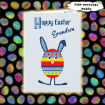Grandson Easter egg bunny blue Holiday Card<br><div class="desc">A cute Easter bunny for your grandson in the shape of an Easter egg. The egg is decorated with stripes, zigzags and spots in yellow, red and blue, and the background is light blue. Inside, the greeting reads "A happy Easter bunny is here to wish a special grandson a very...</div>