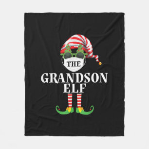 Grandson Elf Matching Christmas Fleece Blanket