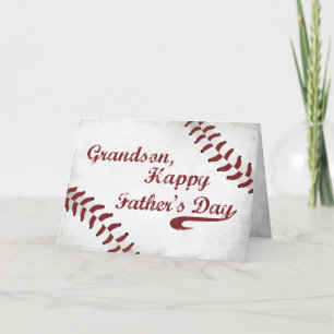 Grandson Father's Day Large Grunge Baseball, Sport Card