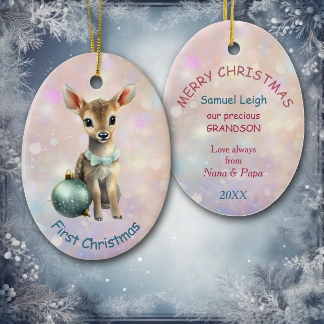 Grandson First Christmas Kitten Ceramic Ornament (Creator Uploaded)
