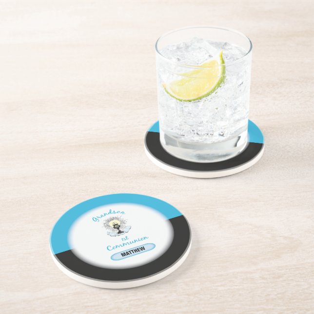Grandson First Communion, Blue Cup Coaster (Side)
