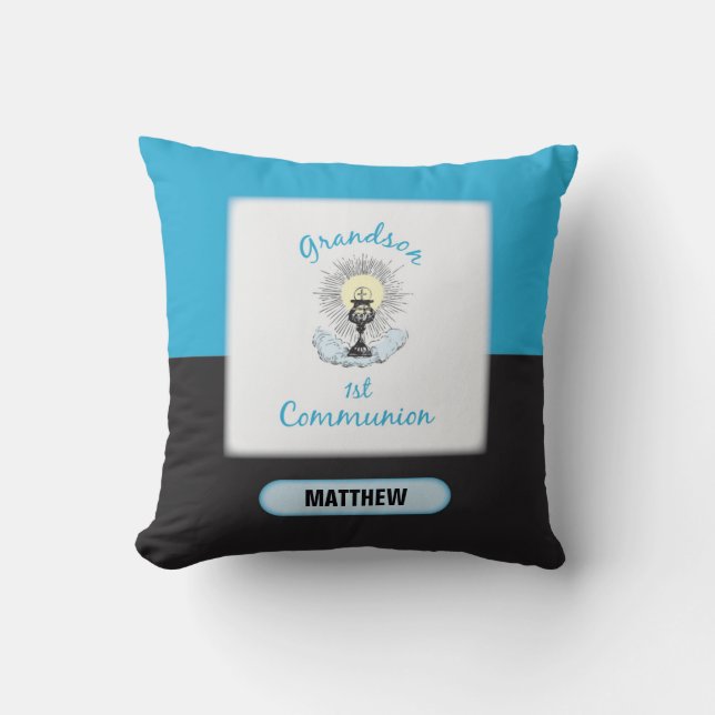 Grandson First Communion, Blue Cup Cushion (Front)