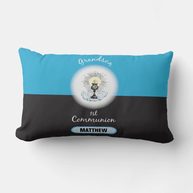 Grandson First Communion, Blue Cup Lumbar Cushion (Front)