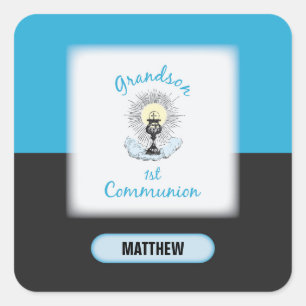 Grandson First Communion, Blue Cup Square Sticker