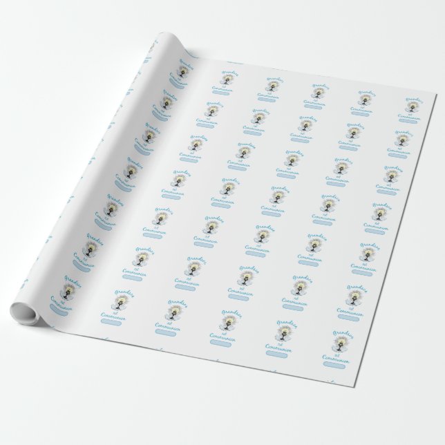 Grandson First Communion, Blue Cup Wrapping Paper (Unrolled)