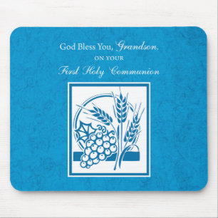 Grandson First Communion Blue, Wheat, Grapes Mouse Pad