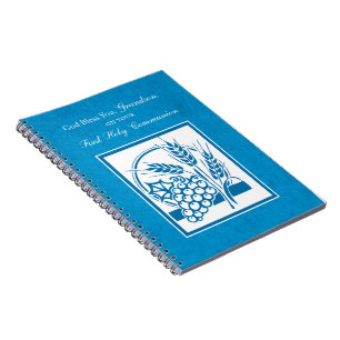 Grandson First Communion Blue, Wheat, Grapes Notebook