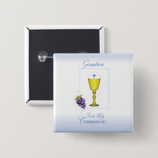 Grandson First Communion, Chalice with Host 15 Cm Square Badge (Front & Back)