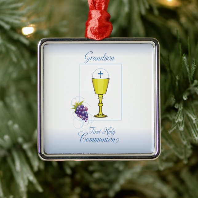 Grandson First Communion, Chalice with Host Metal Ornament (Tree)