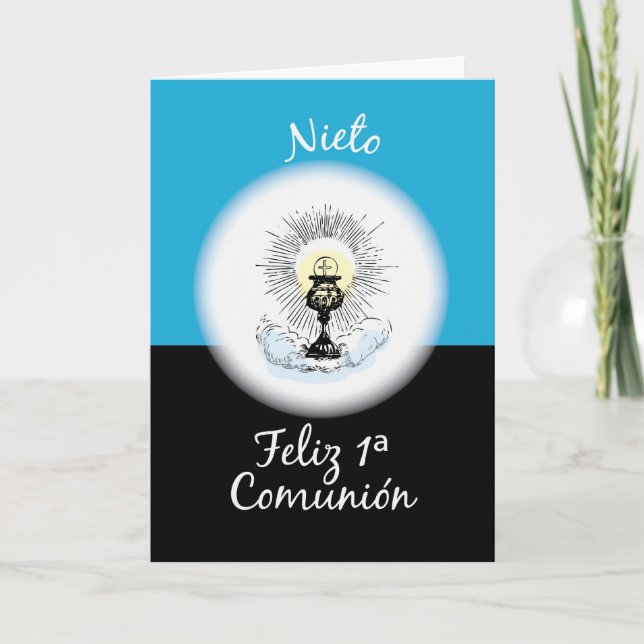 Grandson First Communion, Spanish, Blue Cup Card (Front)