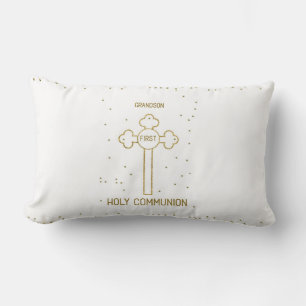 Grandson First Holy Communion Gold Look Cross Lumbar Cushion