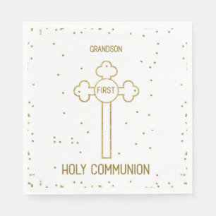 Grandson First Holy Communion Gold Look Cross Napkin