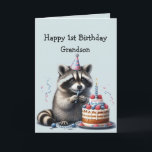 Grandson Fun Racoon 1st Birthday  Card<br><div class="desc">Grandson Fun Racoon for First Birthday Cake ,  wildlife animal,  nature graphic art</div>