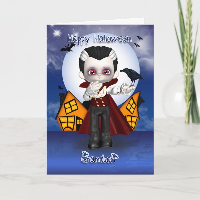 grandson fun vampire halloween greeting card (Front)