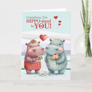 Grandson Funny Hippopotamus Valentine's Day Holiday Card