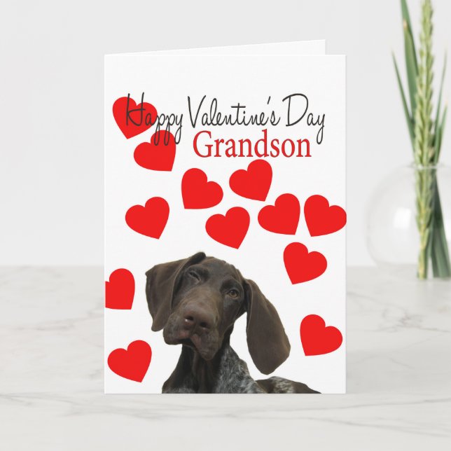 Grandson Glossy Grizzly Valentine Puppy Love Holiday Card (Front)