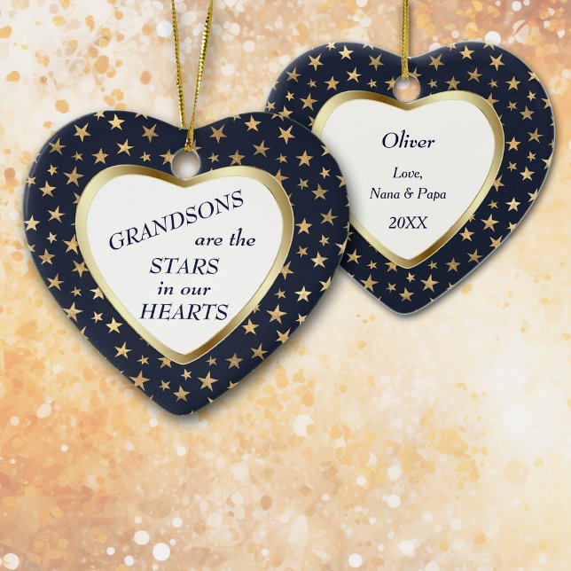 Grandson Gold Star Heart Keepsake Ceramic Ornament (Creator Uploaded)