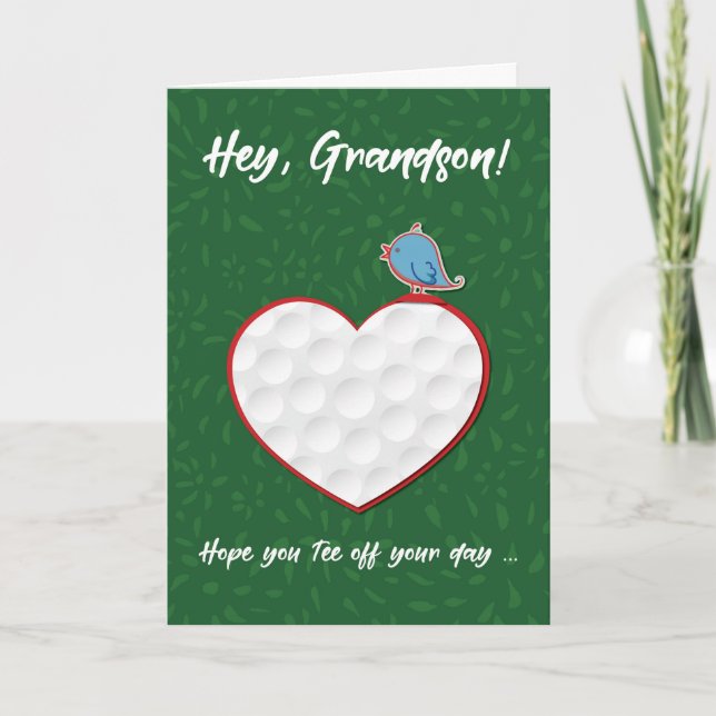 Grandson Golf Sports Heart Valentine Preteen Card (Front)