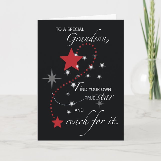 Grandson Graduation Congratulations Scarlet Grey  Card (Front)