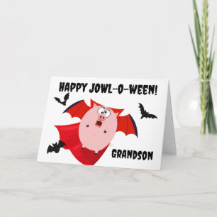 Grandson Halloween Jowloween Funny Pig Vampire Card