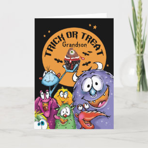 Grandson, Halloween Monsters, Trick or Treat Card