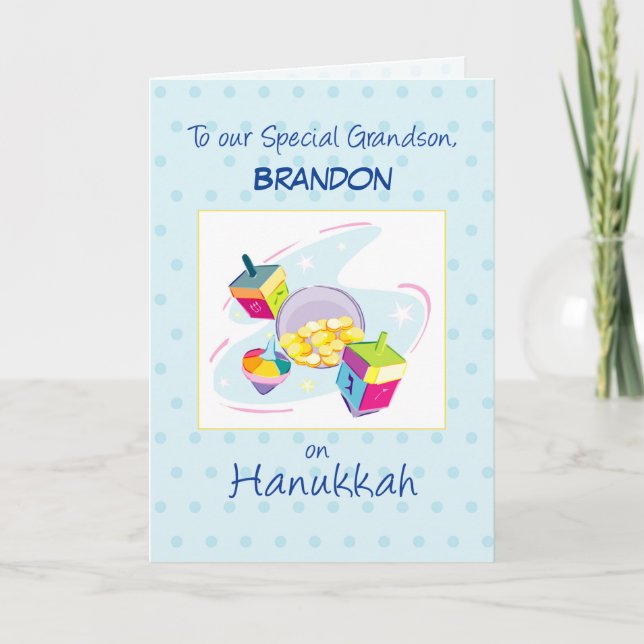 Grandson Hanukkah Customisable Name Blue  Card (Front)