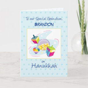 Grandson Hanukkah Customisable Name Blue  Card