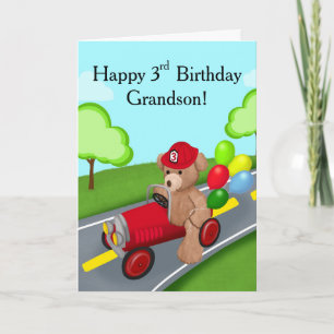 Grandson Happy 3rd Birthday Teddy Bear  Firetruck Card