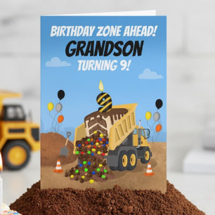 Grandson Happy 9th Birthday Dump Truck  Card