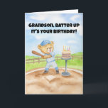 Grandson Happy Birthday Baseball Teddy Bear Card<br><div class="desc">Celebrate your grandson’s special day with this hand-painted watercolor birthday design featuring an adorable teddy bear getting ready to swing at a birthday cake perched on a tee. With its soft colors, playful tee ball theme, and sweet charm, this unique illustration creates a joyful and memorable card perfect for young...</div>