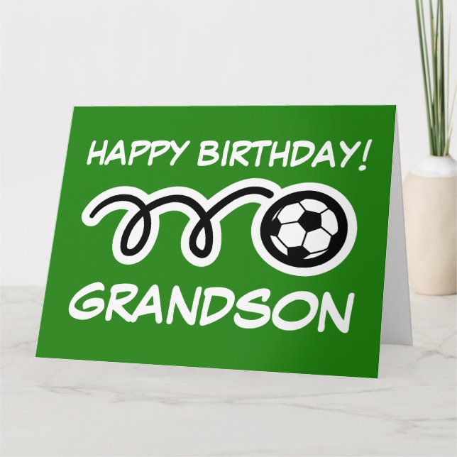 Grandson Happy Birthday card with soccer ball (Front)