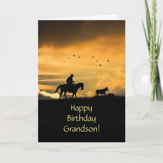 Grandson Happy Birthday Cowboy and Horse Card (Front)
