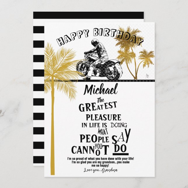 Grandson Happy Birthday Motorcycle Proud  Invitation (Front/Back)