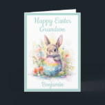 Grandson Happy Easter Bunny Egg Cute Holiday Card<br><div class="desc">A Cute Happy Easter Holiday card with an cute Rabbit holding an Easter egg. A lovely sweet design for a Grandson or Great Grandson. all text can be customised as needed then personalise with a name. The message inside which currently reads "Here's wishing you an egg-stra special Easter love Grandma...</div>
