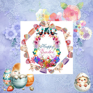 Grandson Happy Easter Egg Bunny Frame Birds Floral Holiday Card