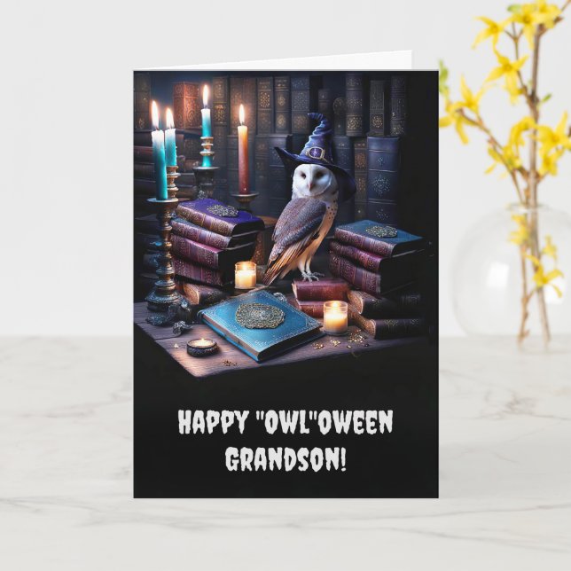 Grandson Happy Halloween with Cute Mystical Gothic Card (Yellow Flower)